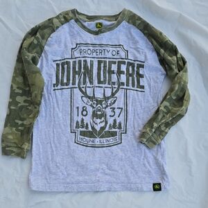 John Deere Gray Body with Green Camo Raglan Long Sleeve Shirt S - 8